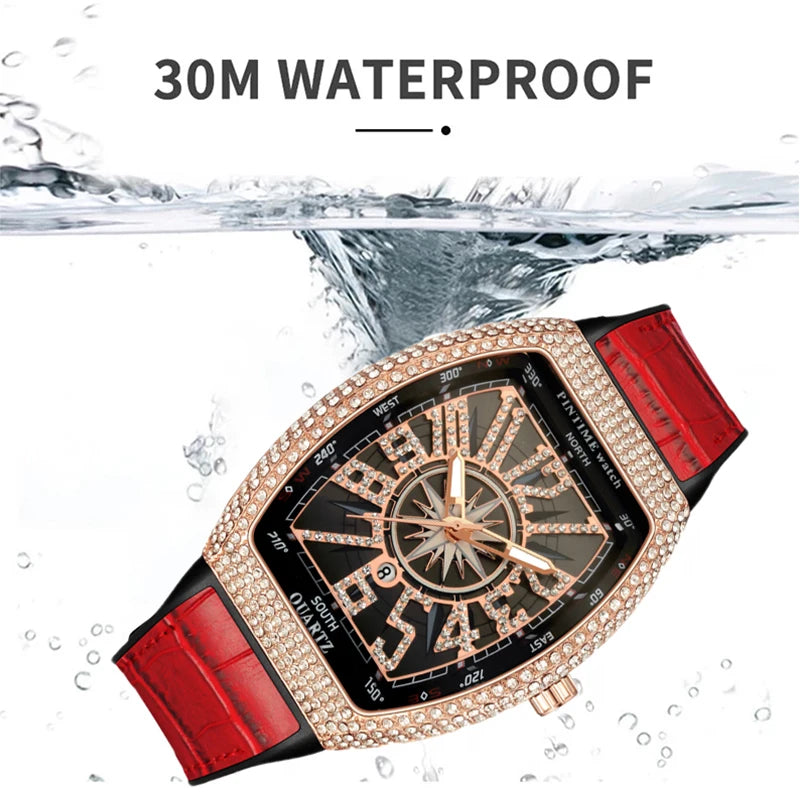 Fashion Mens Watches Men Wristwatches Automatic Quartz Man Clock Male Luxury Reloj Diamond Big Large Arabic Numeral Dial Watch