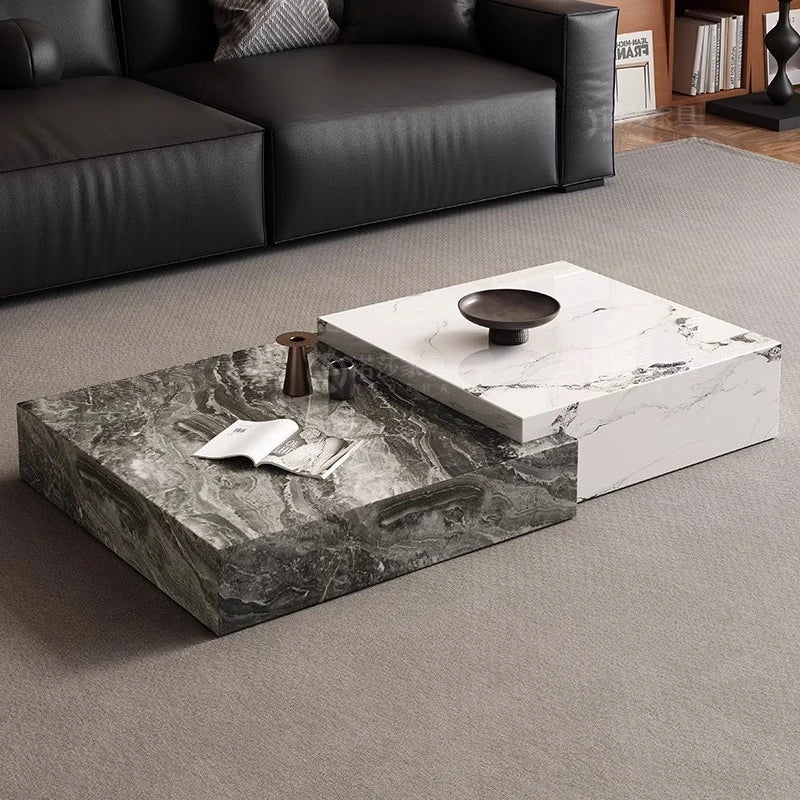 Rock Slab Coffee Table Minimalist Italian — Black-and-White Marble | KIMLUD