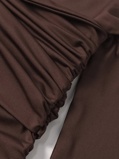 Maxi Dress – One-Shoulder Neck – Bodycon Silhouette – Brown | KIMLUD