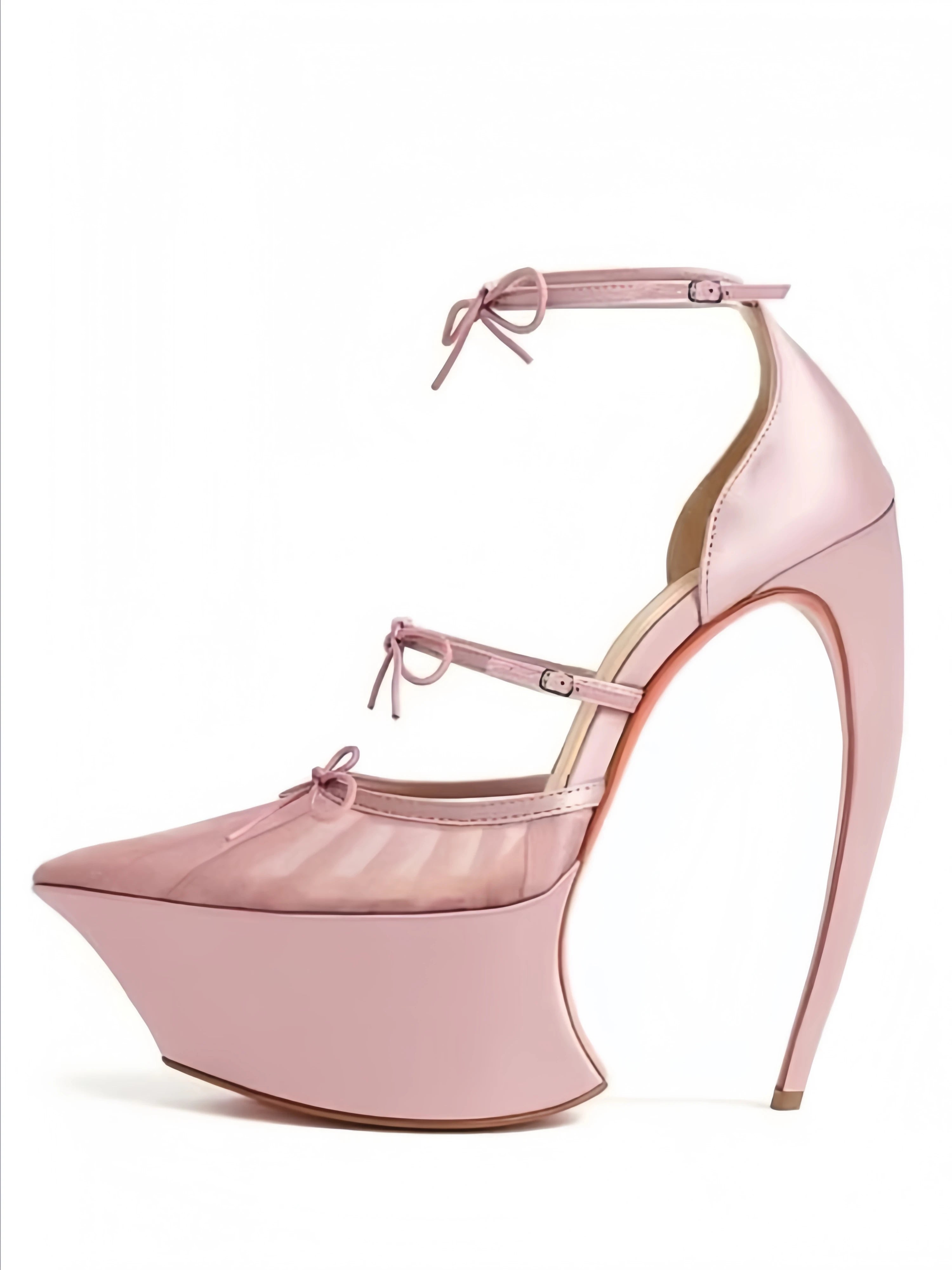 Butterfly-Knot Ankle Strap Pumps Platform — Black | KIMLUD