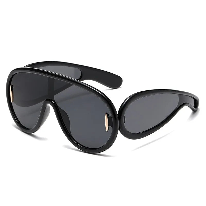 Steampunk Oversized Sunglasses UV400 — Black | KIMLUD