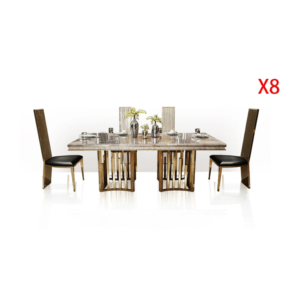 Marble Dining Table Set With Gold Frame — Black | KIMLUD