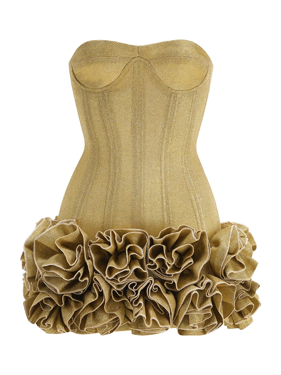 Bandage Mini Dress Strapless With Floral Lace Back — Crimson Red | KIMLUD
