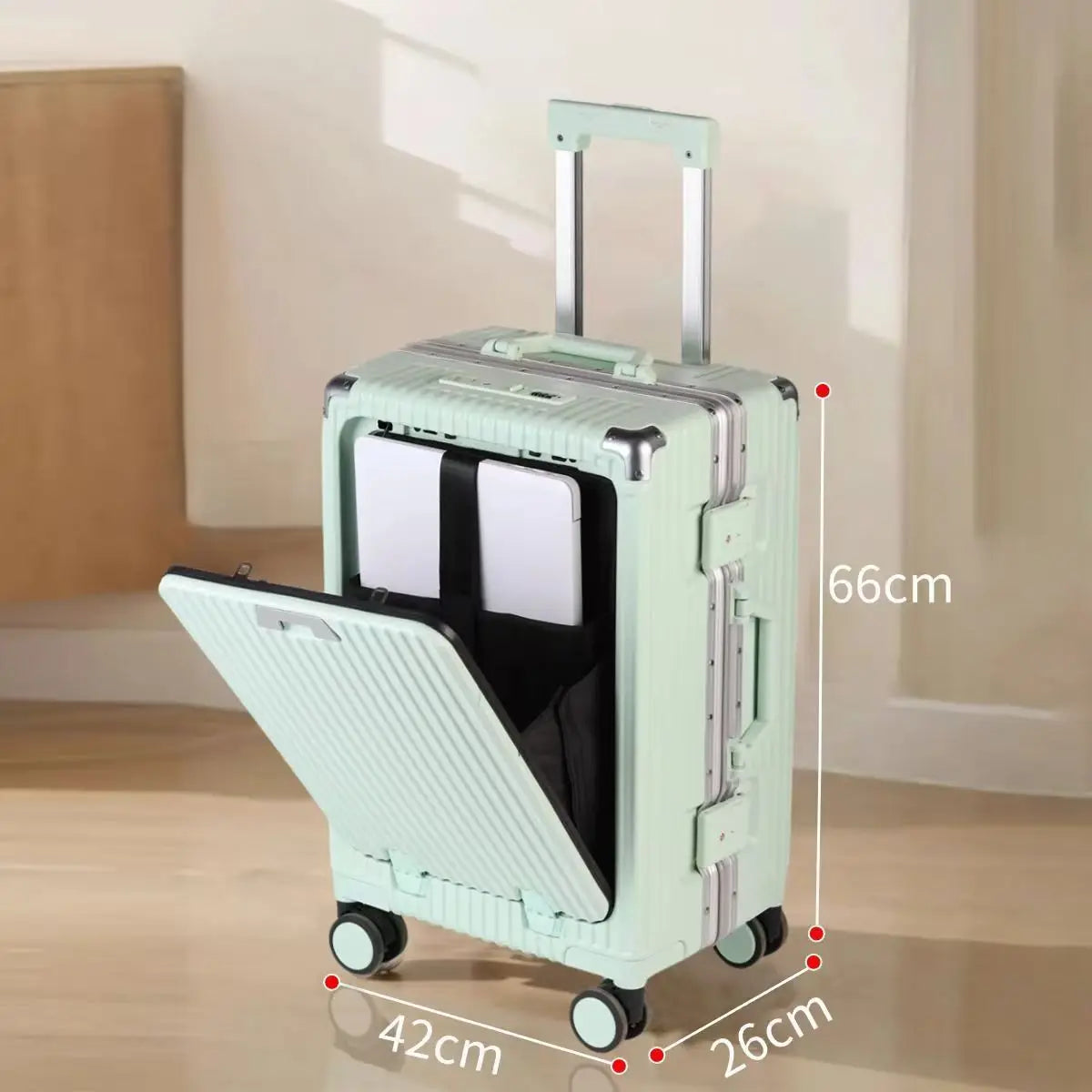 New Suitcase Front Opening Laptop Bag Aluminum  Frame Luggage with USB Port Password Trolley Case Travel Suitcases 20-28 inch