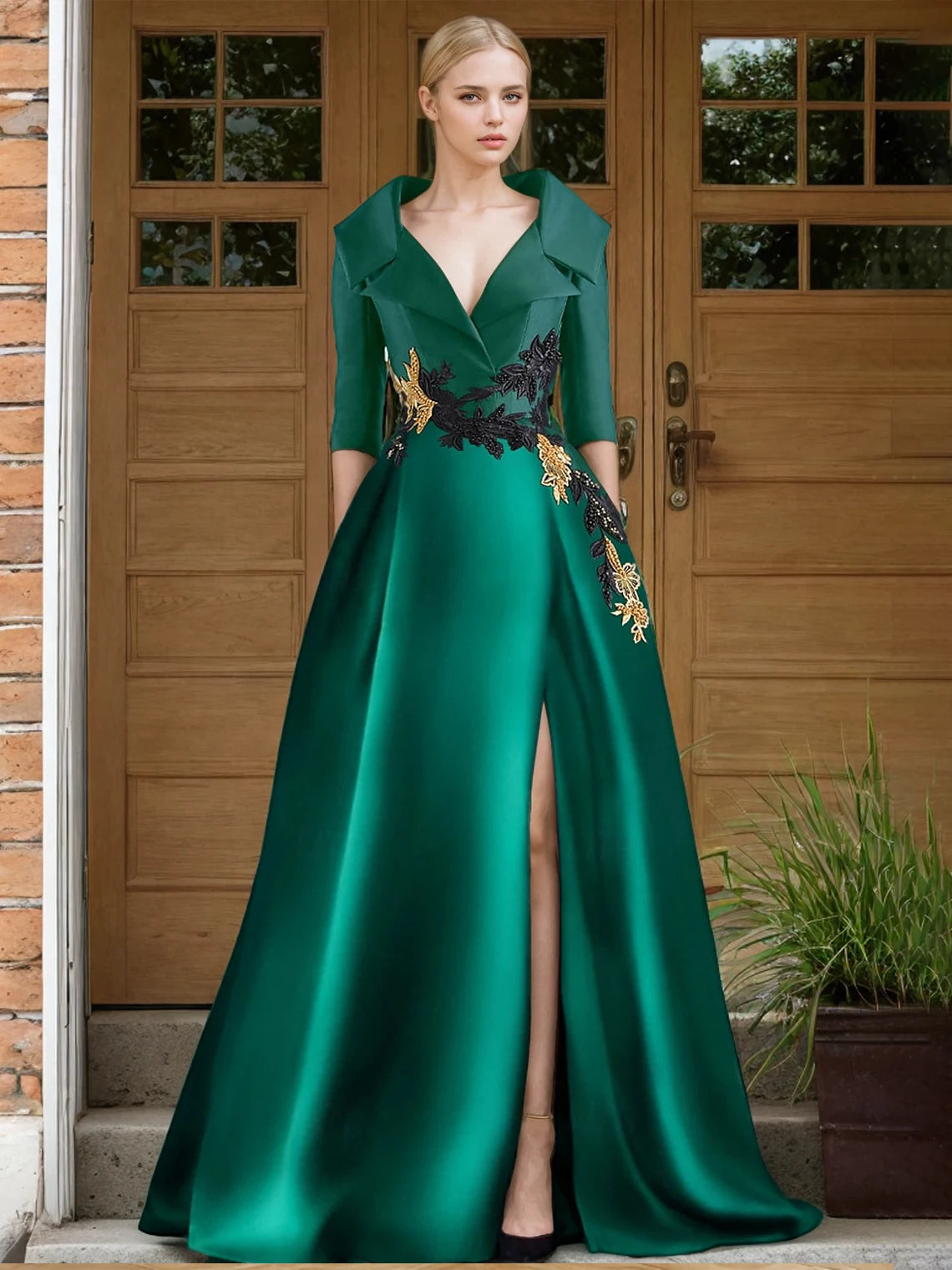 A-Line Evening Gown Elegant Dress Formal Floor Length Shirt Collar Pocket with Appliques dress to impress 2025 free customized - KIMLUD
