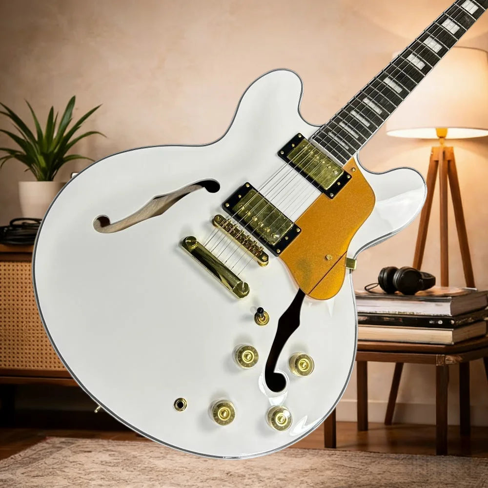 Semi-Hollow Electric Guitar 335 Rosewood Fingerboard Tune-O-Matic Bridge — White | KIMLUD