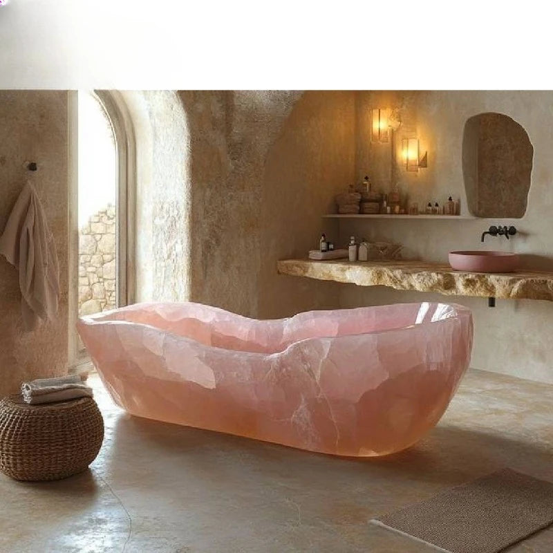 KIMLUD, Irregular pink agate bathtubs for custom apartments and villas, KIMLUD Womens Clothes