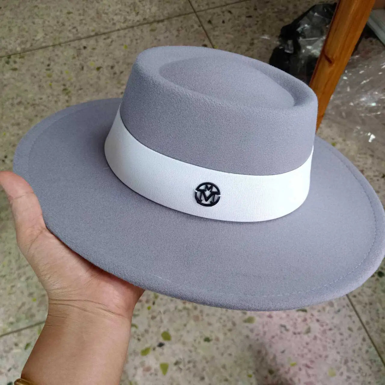 Felt Fedora Hat Flat-Top Wide-Brim — Black | KIMLUD