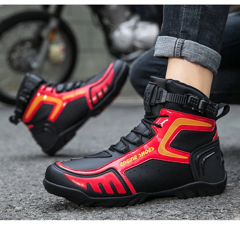 Motorcycle Riding Shoe High Top Buckle — Neon Yellow | KIMLUD
