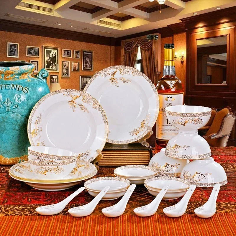 Porcelain Dinner Set Bone China Tableware Ceramic Dish Ensemble Dinnerware Collection Elegant Diner Service Kit