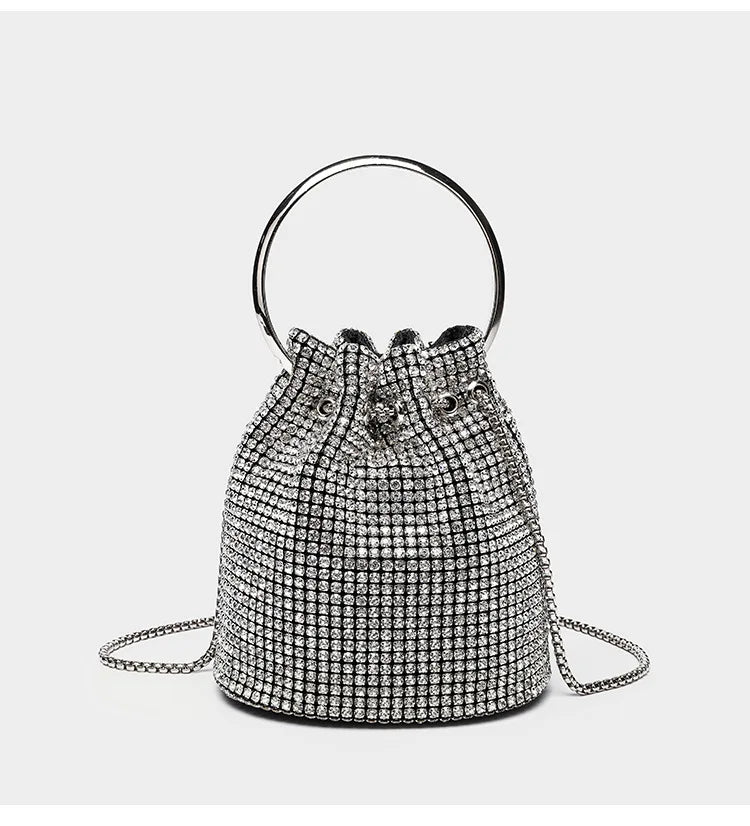 Diamond-Embellished Bucket Bag Water Drop — Champagne Gold | KIMLUD