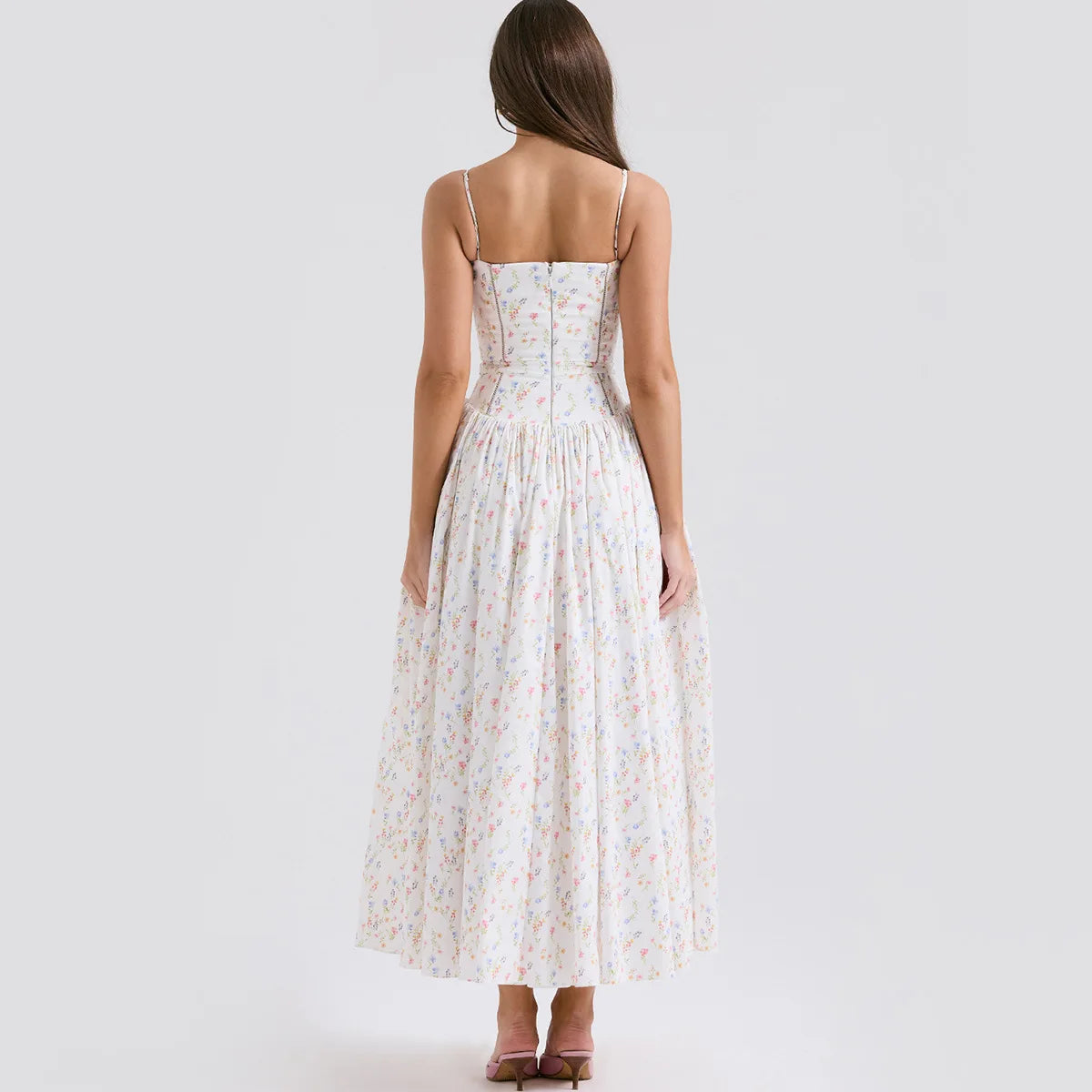 Mingimingxi Summer Elegant Party Dresses 2024 Floral Print One-piece Graduation Dress Strap Midi Long Dresses Women's Clothing