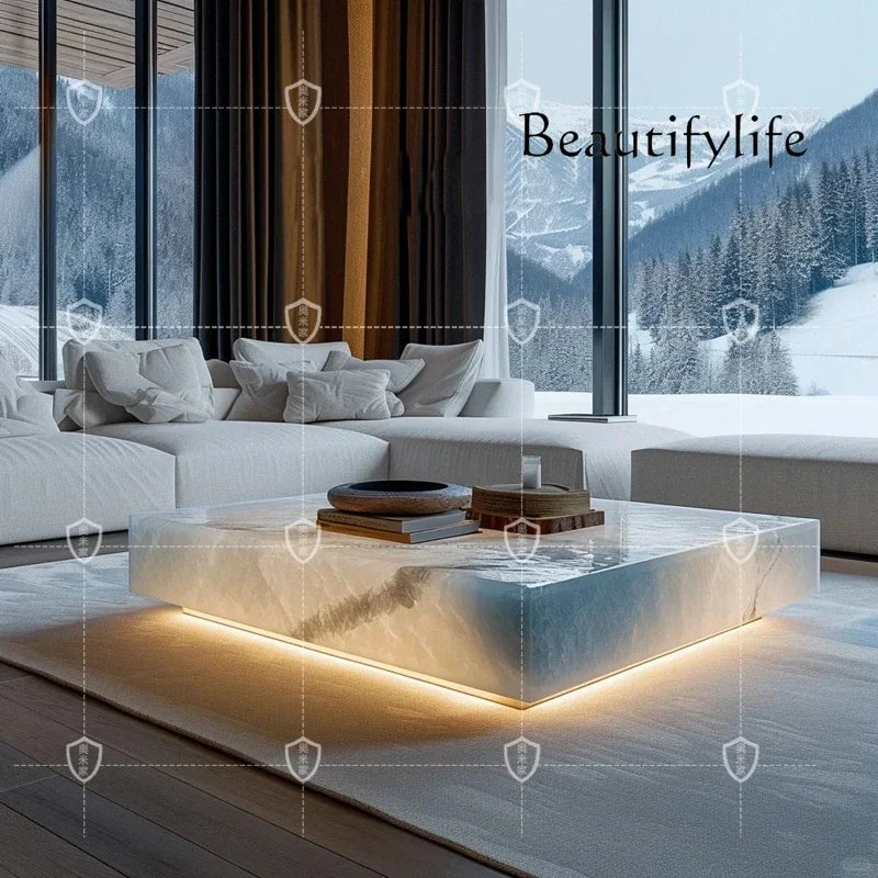 Marble Jade Sapphire Modern Stone Coffee Table Minimalist — Stone | KIMLUD
