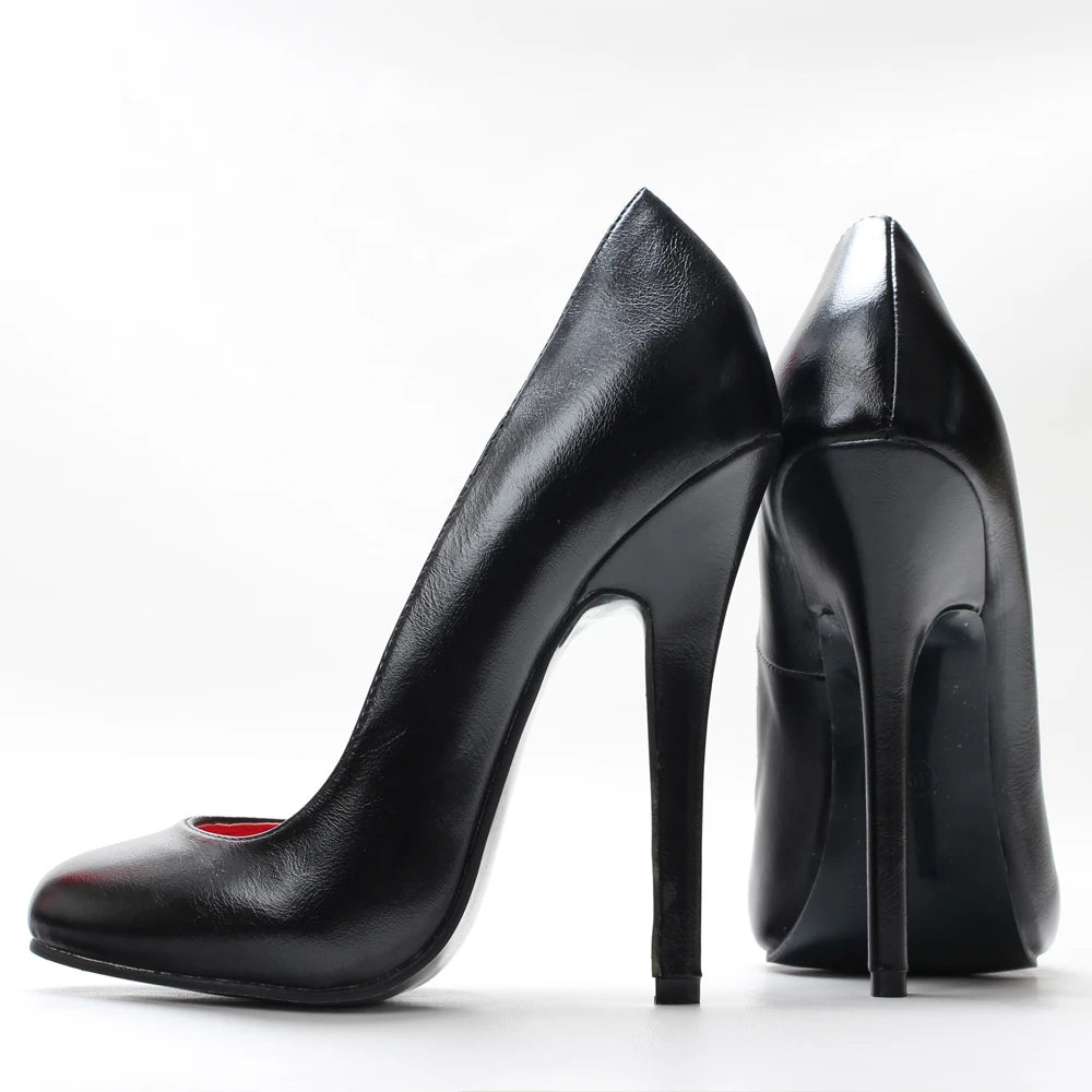 PU Patent Round Toe Stiletto Pumps — Black | KIMLUD