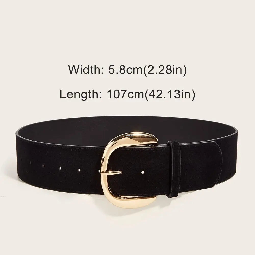 Suede Leather Wide Belt Pin Buckle — Black | KIMLUD