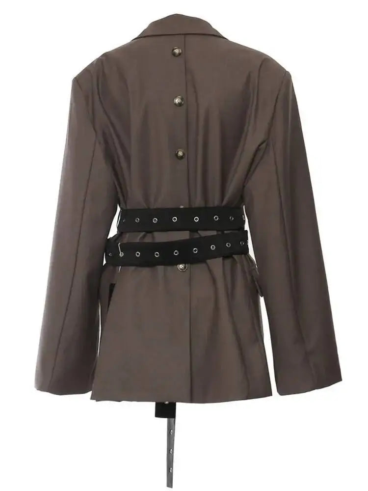 DEAT Fashion Women's Blazer Notched Collar Double Sashes Deconstructive Back Button Loose Suit Jacket Autumn 2025 New 1DH7481