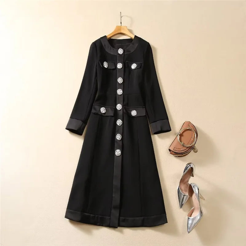 Princess Dress Diamond-Embellished Long Sleeve Silhouette — Emerald Green | KIMLUD