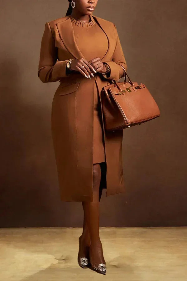 Two Piece Dress Set – Blazer Coat And Long Dress Set – Knitted | KIMLUD