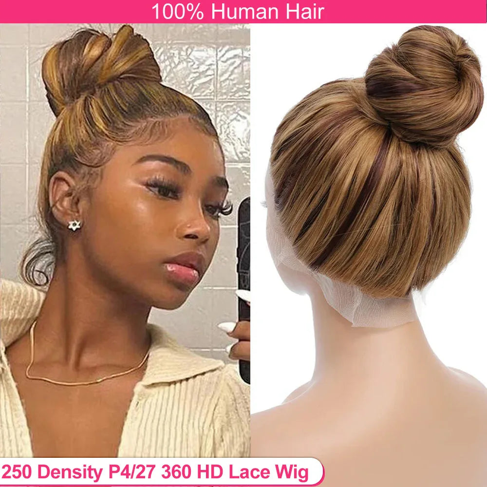 250 Density Highlight Straight 360 Full Hd Lace Front Wigs Honey Blonde Colored Lace Frontal Wig 30 Inch Glueless Wig Human Hair