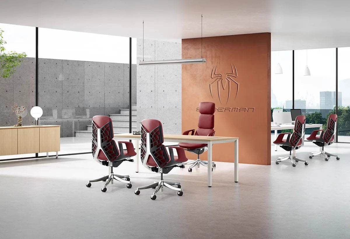 Genuine Leather Solid Office Chair — Burgundy | KIMLUD