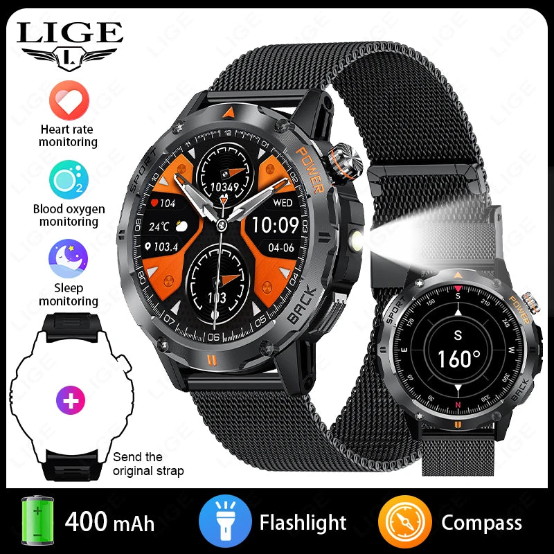 LIGE New Outdoor Compass Smart Watch 1.53'' Screen IP68 Waterproof Watches 400mAh Battery GPS Motion Trajectory For Android IOS