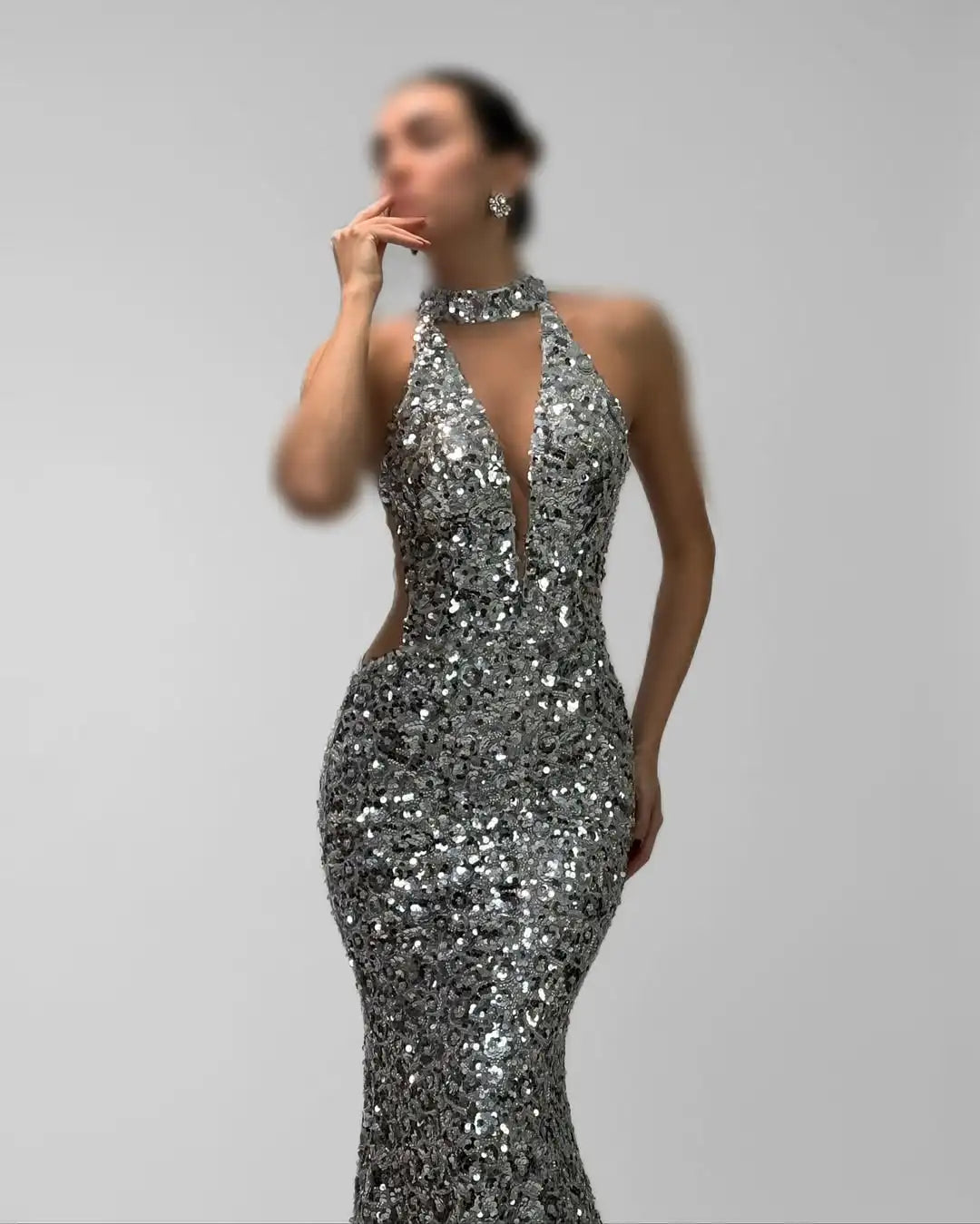 Mermaid Evening Dress – Halter Deep-V Neck – Sequin Beaded | KIMLUD