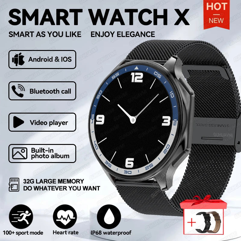 DT Watch X Smart Watch Men 466*466 AMOLED HD Screen 32gB Memory 3D Surround Vision Watch BT Call IP68 Waterproof Smartwatch Man
