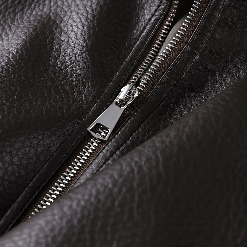 Chic Textured Leather Jacket Women Urban Lapel Drawstring Asymmetrical Loose Full Sleeve Jackets Female 2025 Edgy Lady Coats New