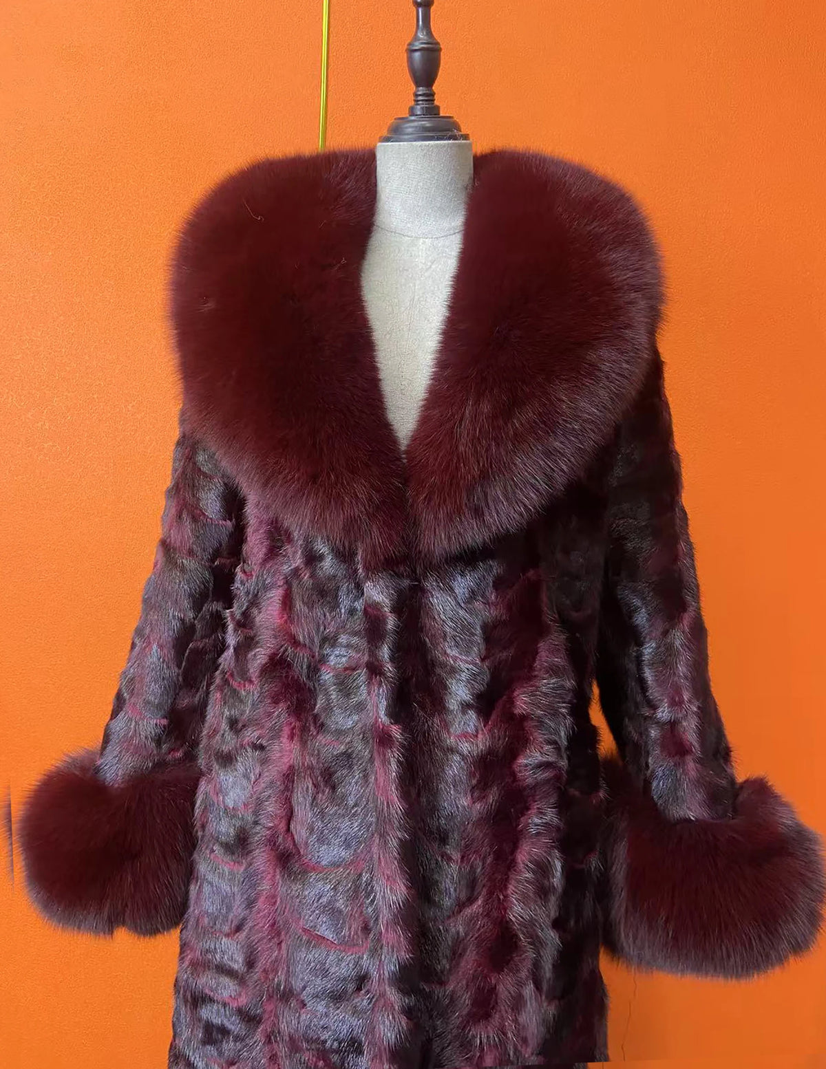 Mink Fur Coat – Real Fox Fur Trim Cuffs – Overcoat | KIMLUD