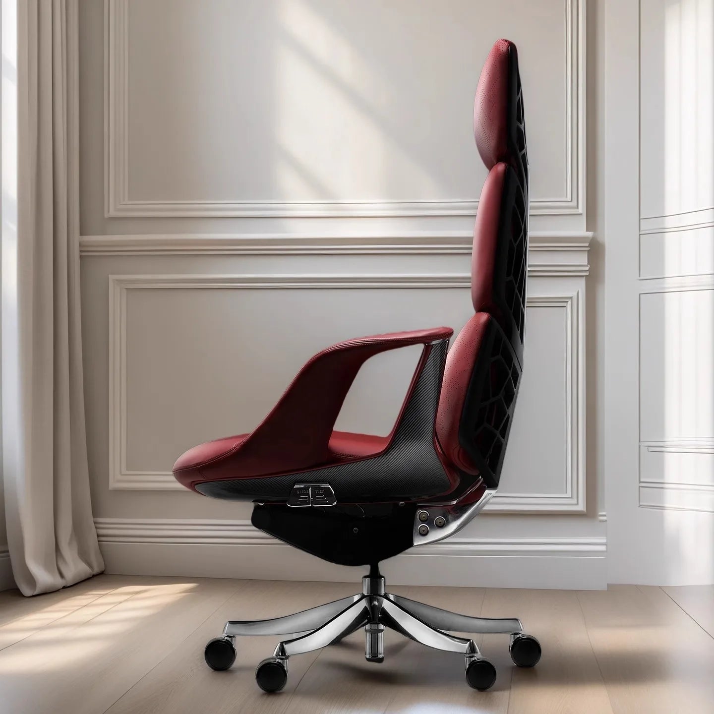 Genuine Leather Solid Office Chair — Burgundy | KIMLUD