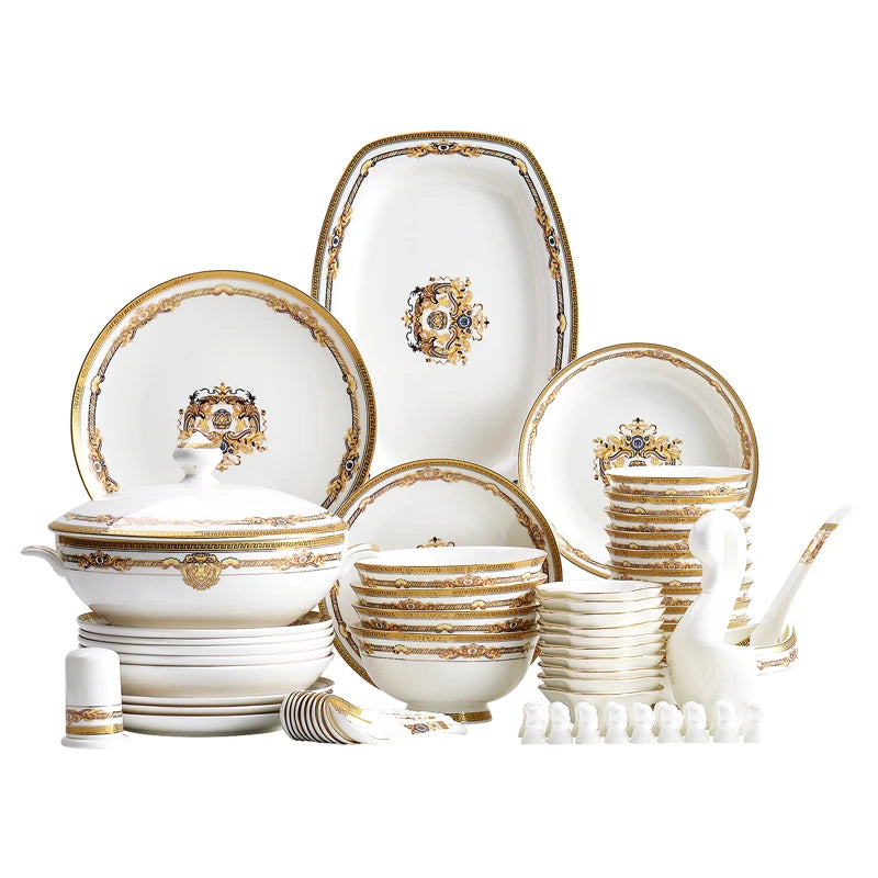 Gilded Bone China Dinnerware Set 60-Piece — Ivory | KIMLUD