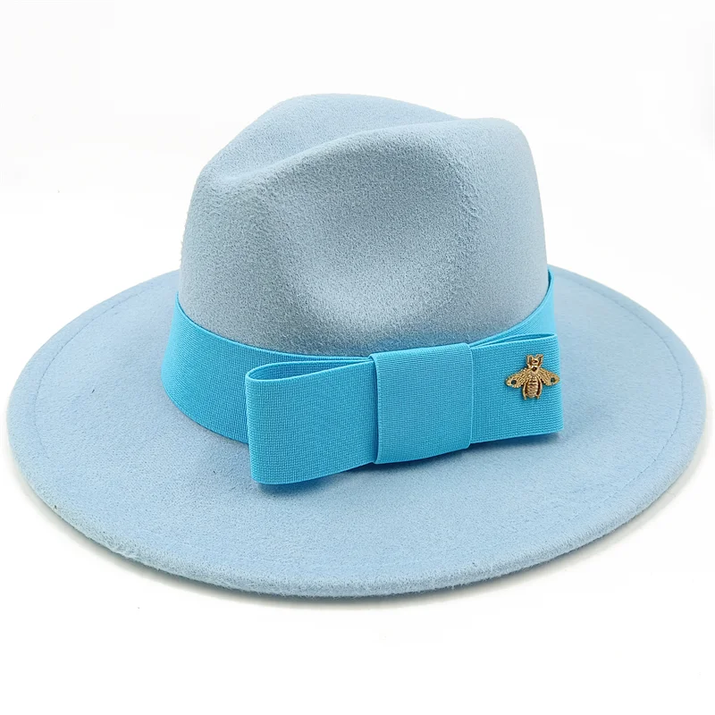 Low price wholesale Fedora hats Winter jazz monochrome bow elastic band men and women red jazz hats Fedora hats sombrero hombre - KIMLUD