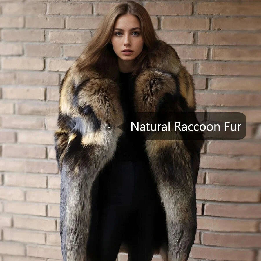 KIMLUD, Natural Raccoon Fur Jacket With Collar Warm Winter Jackets For Women Real Fur Coat  High Quality Genuine Fur Outwear, KIMLUD Womens Clothes