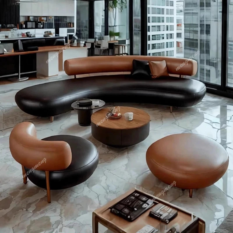 Round-Curved Composite Fabrics Sofa Set With Armchair — Black | KIMLUD