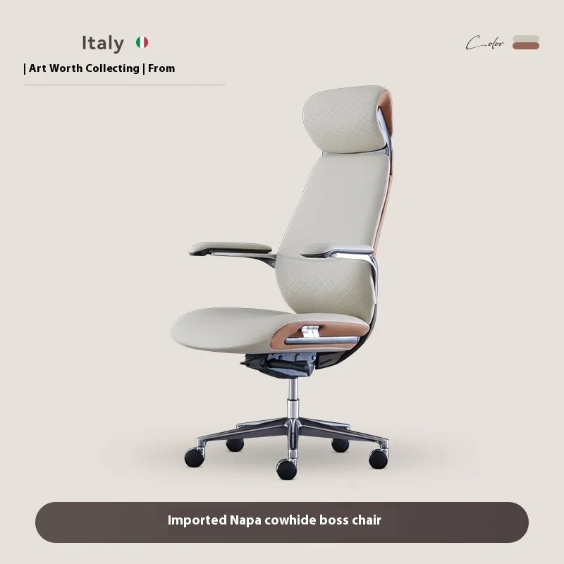 Leather Aluminum-Base Executive Chair — Brown | KIMLUD