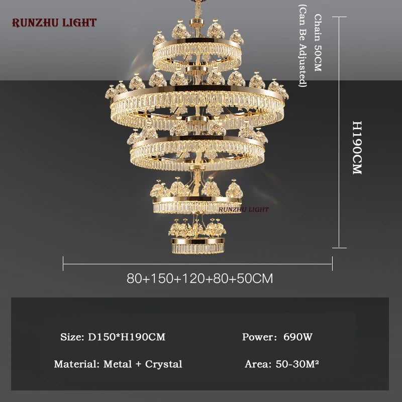 American Light Luxury Crystal Pendant Lamp Postmodern Living Room Lamp Villa Hotel Master Bedroom Lamp Dining Room Lamp