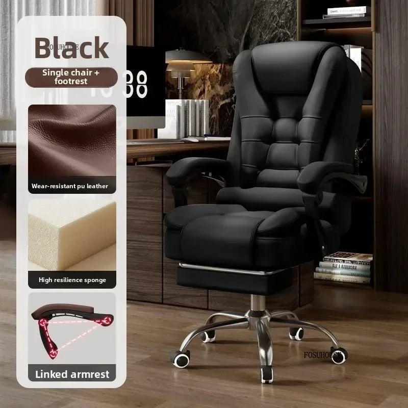 Office Chair – Ergonomic Reclining Backrest – Synthetic Leather | KIMLUD