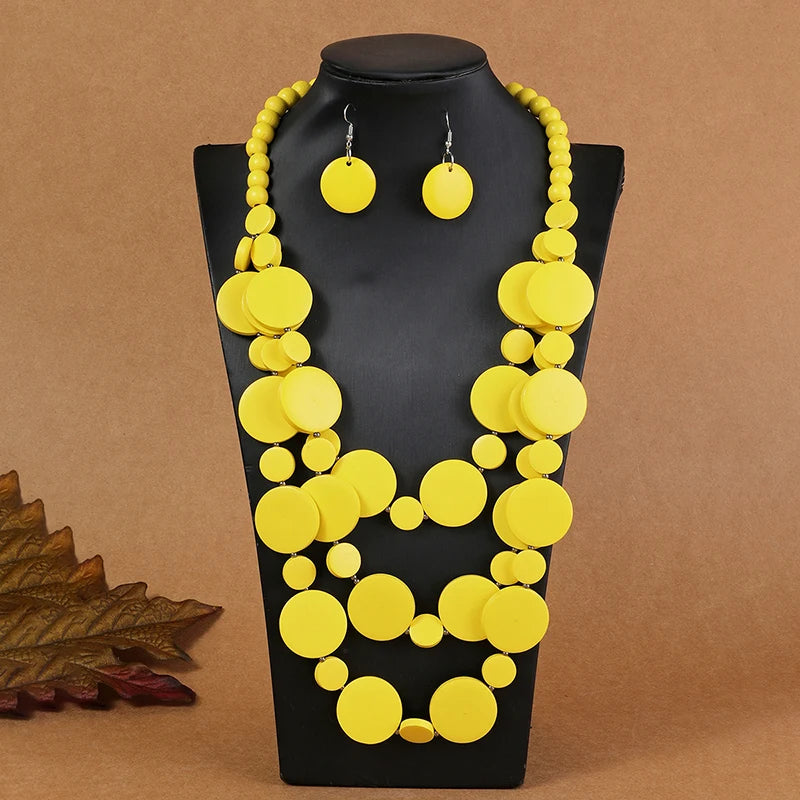 Statement Wooden Bead Solid Jewelry Set — Gold | KIMLUD