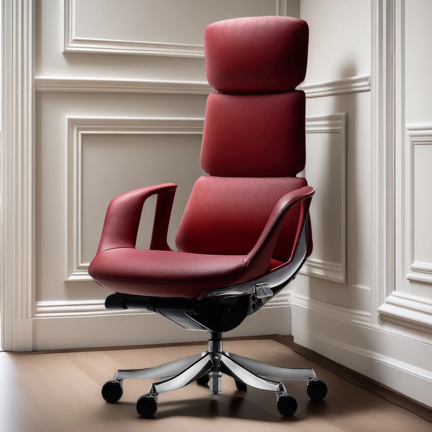 Leather Executive Swivel Office Chair — Red | KIMLUD