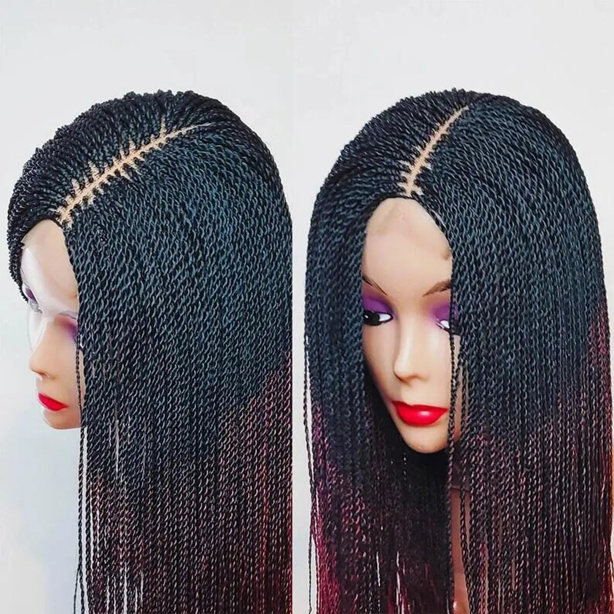 Lace Front Wig - Micro Twist Braided - Kanekalon - Black | KIMLUD