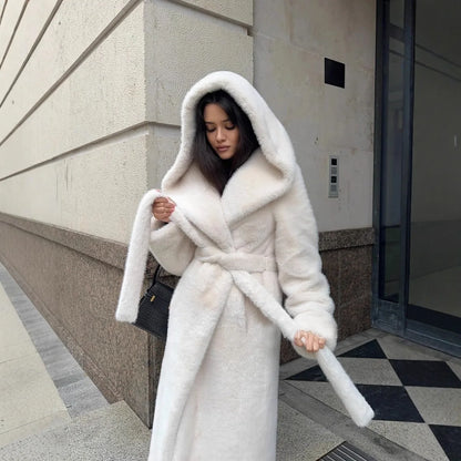 Faux Fur Coat – Hooded – Regular Length – Artificial Fur | KIMLUD
