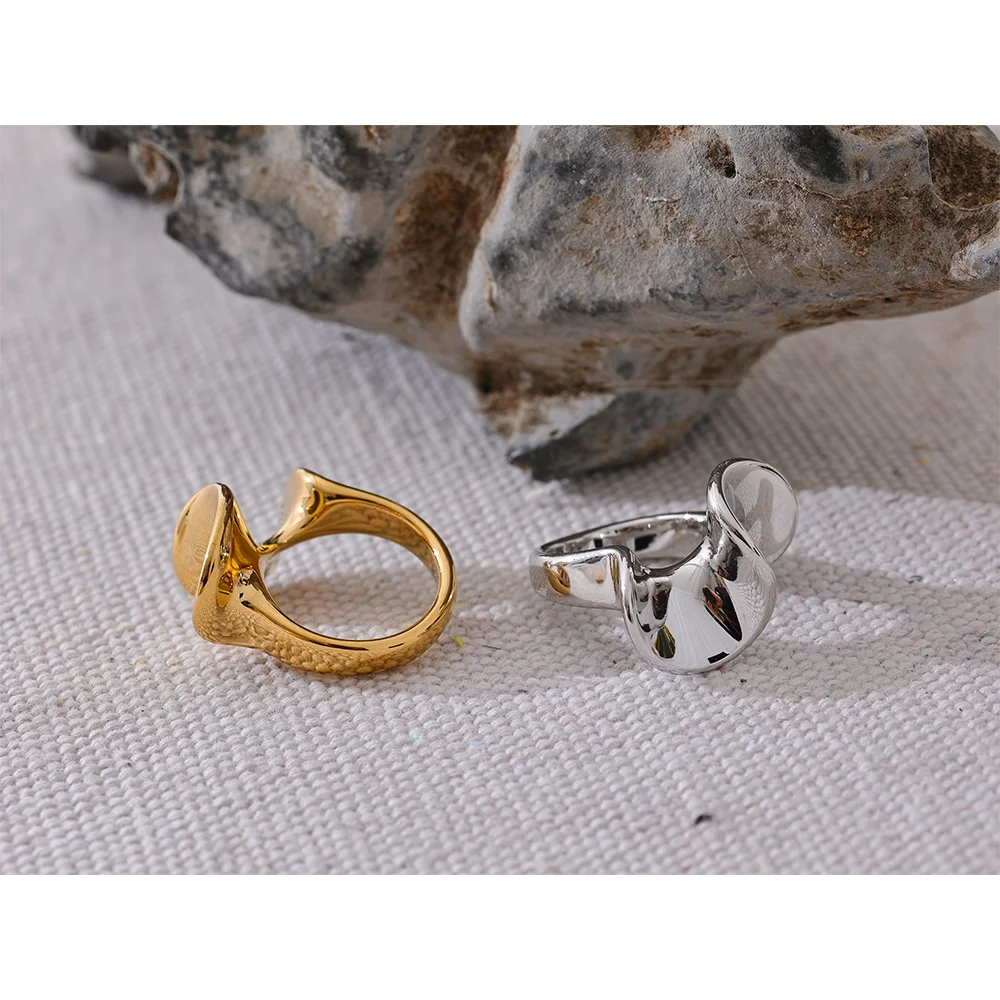 Yhpup Stylish Unique Stainless Steel Irregular Geometric Ring Personalized Smooth Metal Rust Proof Finger Jewelry Accessories - KIMLUD