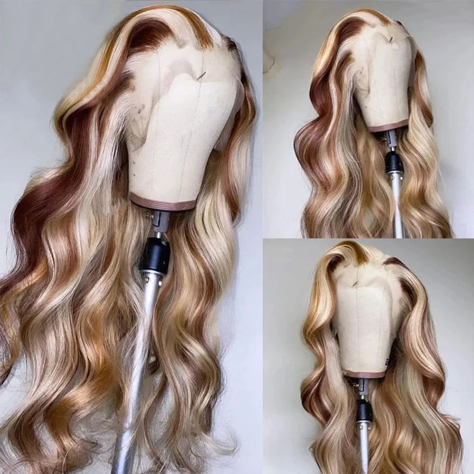 HD Blonde Highlight Body Wave Lace Front Wigs Remy Brazilian Colored Human Hair Wigs For Women Pre Plucked 13x4 Lace Frontal Wig