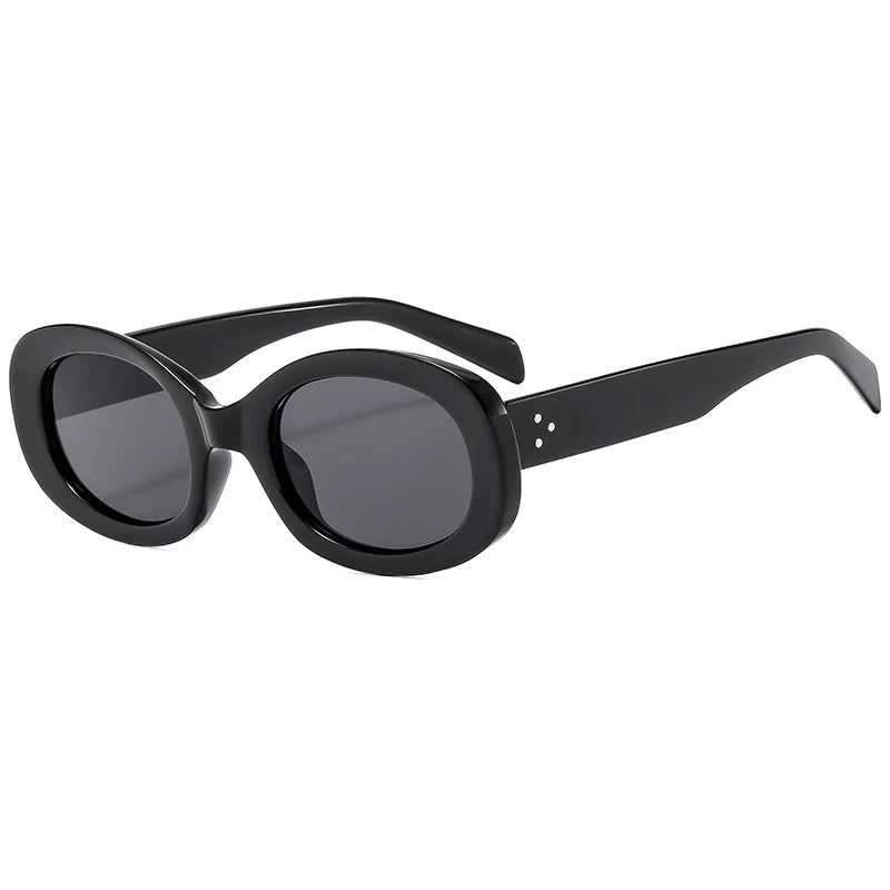 Oval Frame Sunglasses Plastic Retro Small — Black | KIMLUD