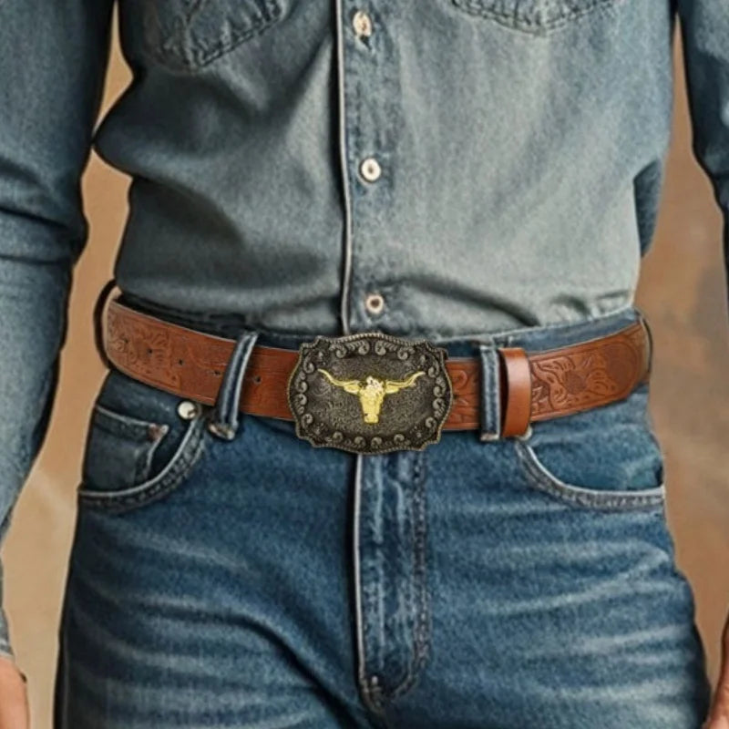 Men's Belt – Western Cowboy – PU Belt – Black | KIMLUD