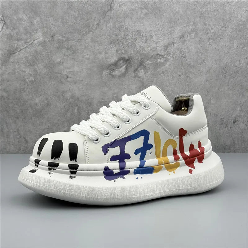 Men's Platform Sneakers – Height Increasing – PU – White | KIMLUD