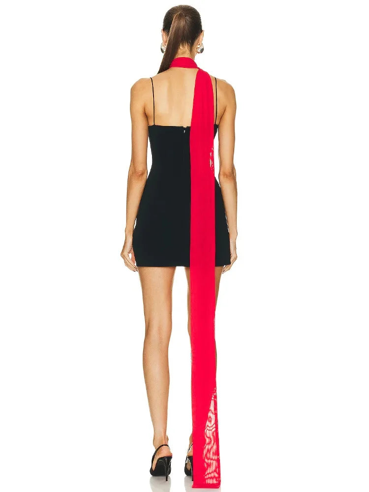 BEVENCCEL 2023 New in Sexy Black Women's Spaghetti Strap V-Neck Bodycon Mini Bandage Dress Elegant Party Celebrity Club Dresses