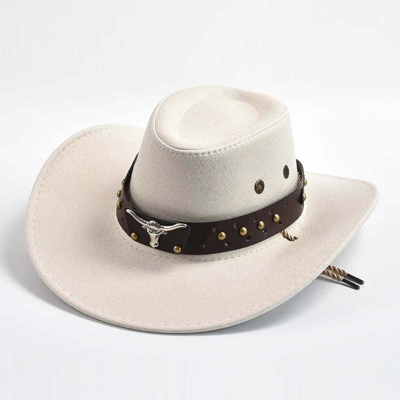 Artificial Suede Western Cowboy Hat Vintage BigEdge — Brown | KIMLUD