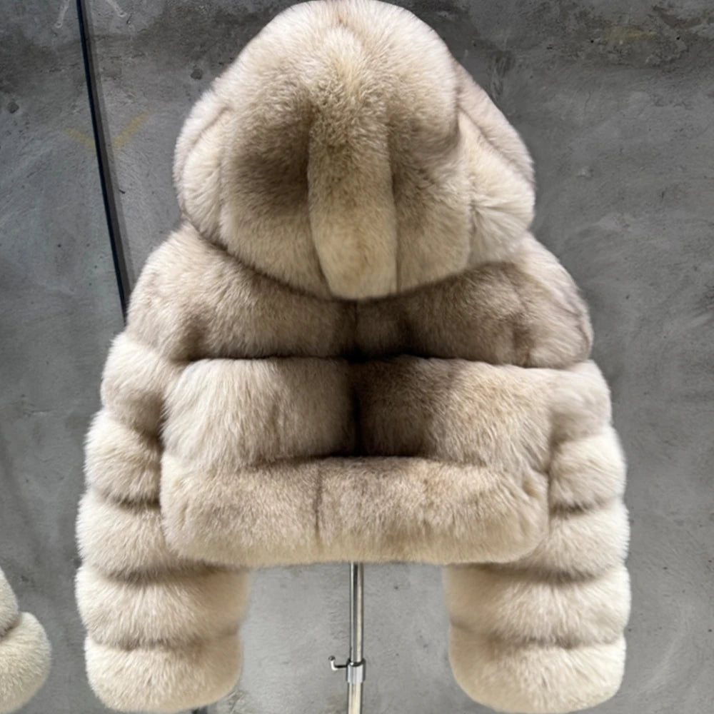 Women's Full Pelt Real Fox Fur Hooded Jackets, Long Sleeve Outwear, Winter Bomber, Female, 902