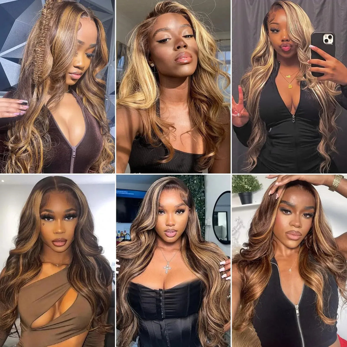 Human Hair HD Highlight Ombre Body Wave Wig — Blonde Brown Ombre | KIMLUD
